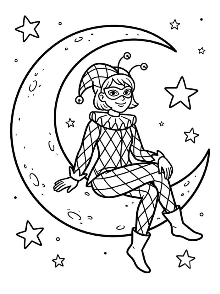 Arlecchino e la Luna Crescente da colorare