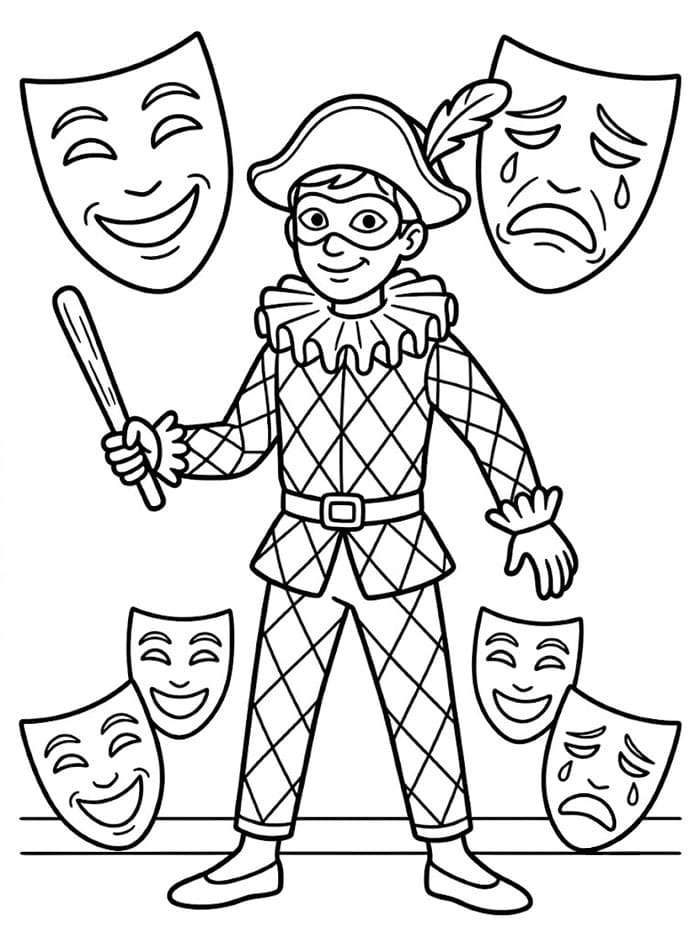 Arlecchino e le Maschere del Teatro da colorare