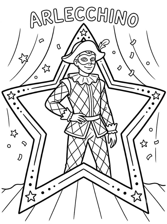 Arlecchino nella Cornice a Stella da colorare
