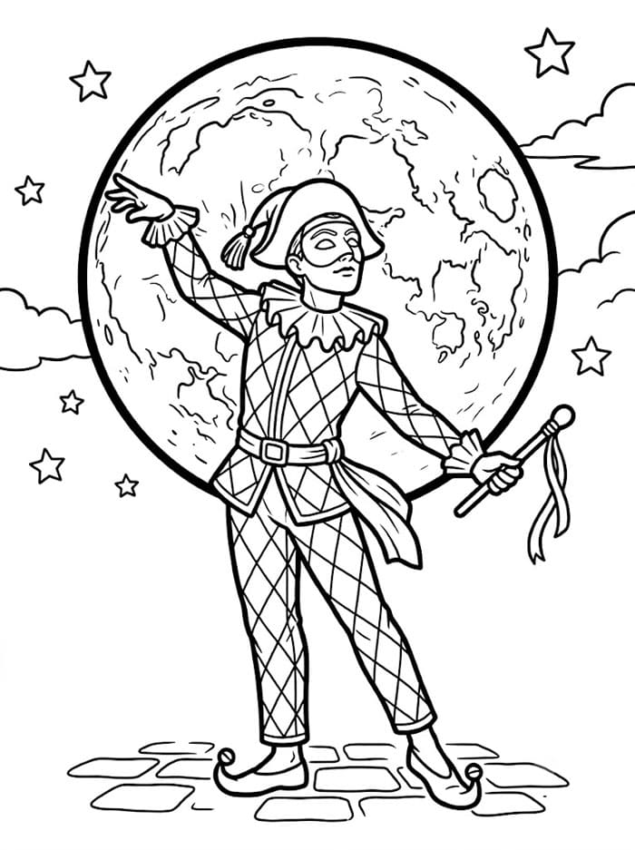Arlecchino sotto la Luna Piena da colorare