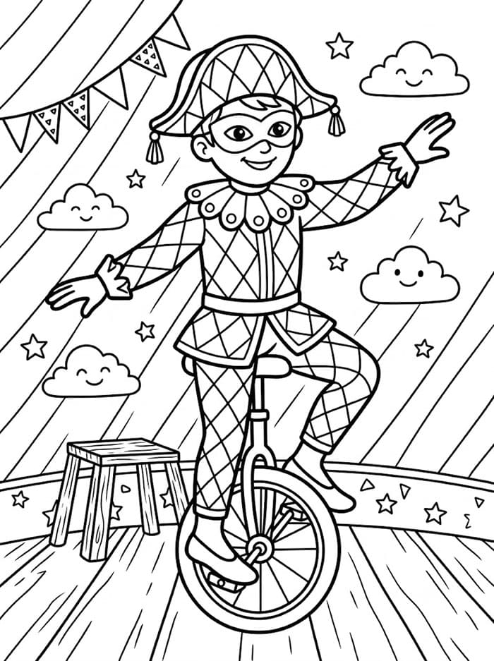 Arlecchino sul Monociclo da colorare