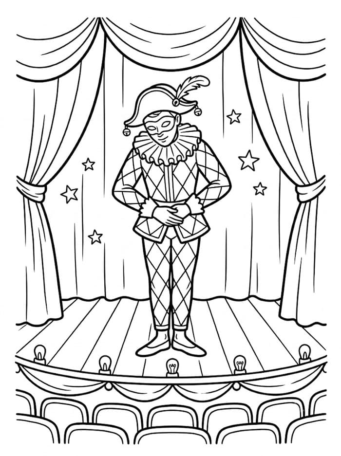 Arlecchino sul Palcoscenico da colorare