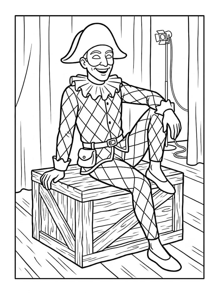 Arlecchino sulla Cassa del Teatro da colorare