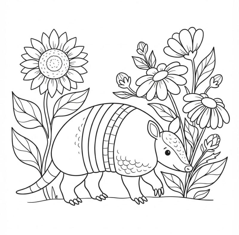 Armadillo con grandi fiori da colorare