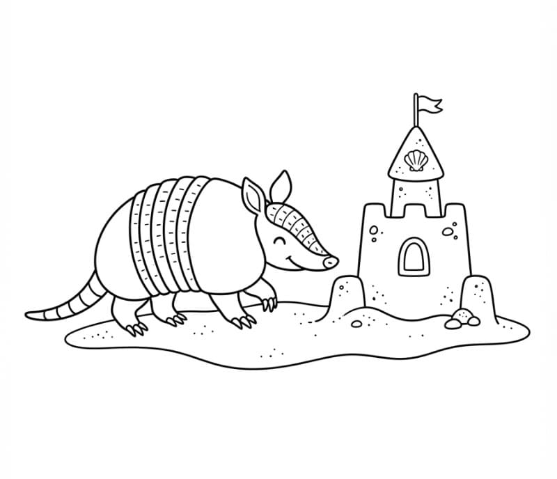 Armadillo e castello di sabbia da colorare