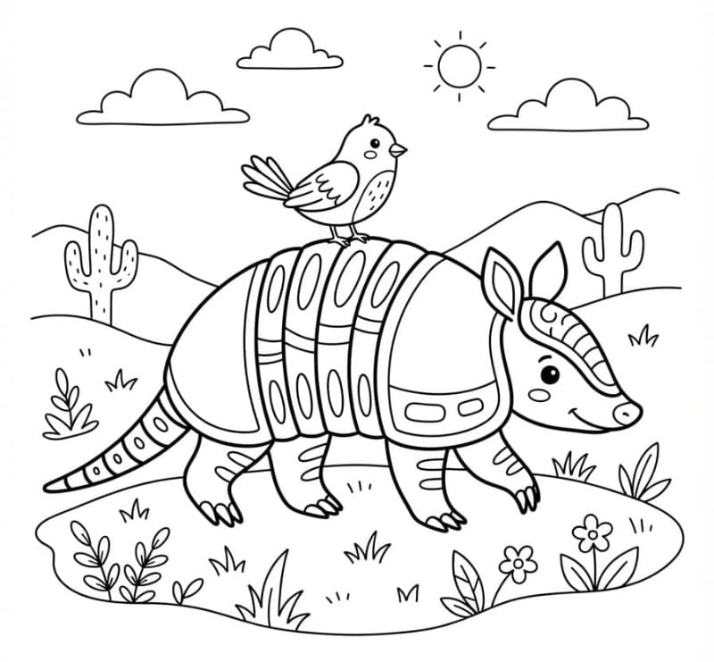 Armadillo e uccello da colorare