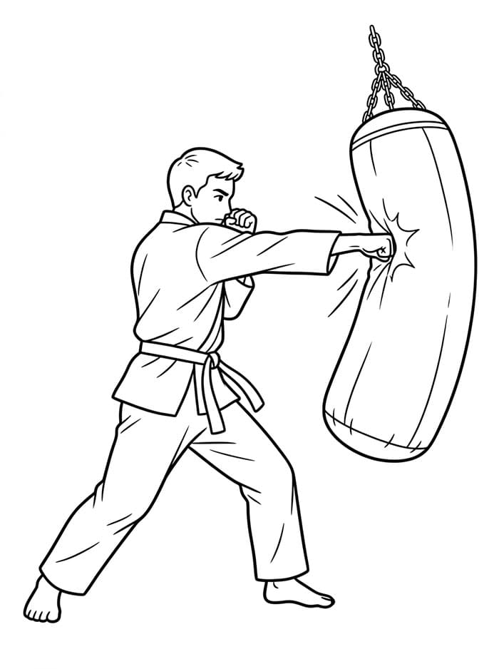 Arti marziali con il sacco da boxe da colorare