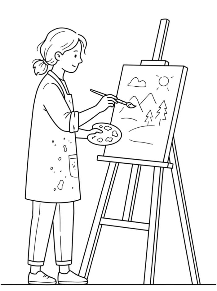 Artista al cavalletto da colorare