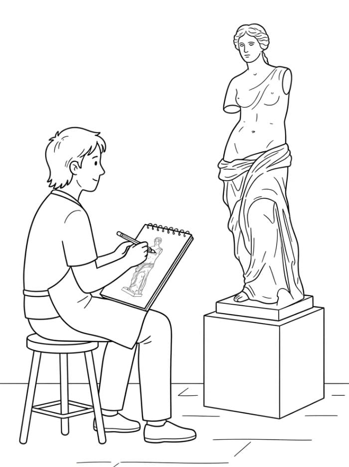 Artista che abbozza una statua da colorare