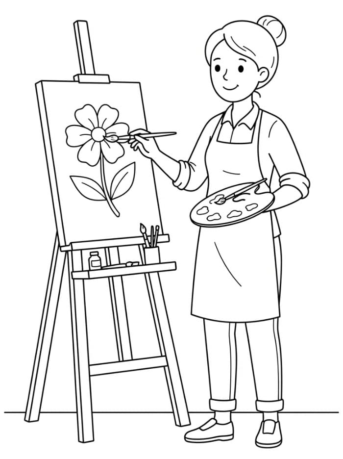 Artista che dipinge un fiore da colorare