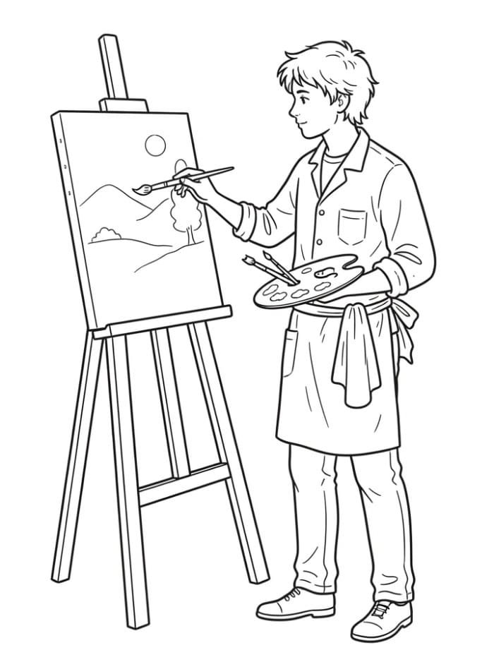 Artista che dipinge da colorare