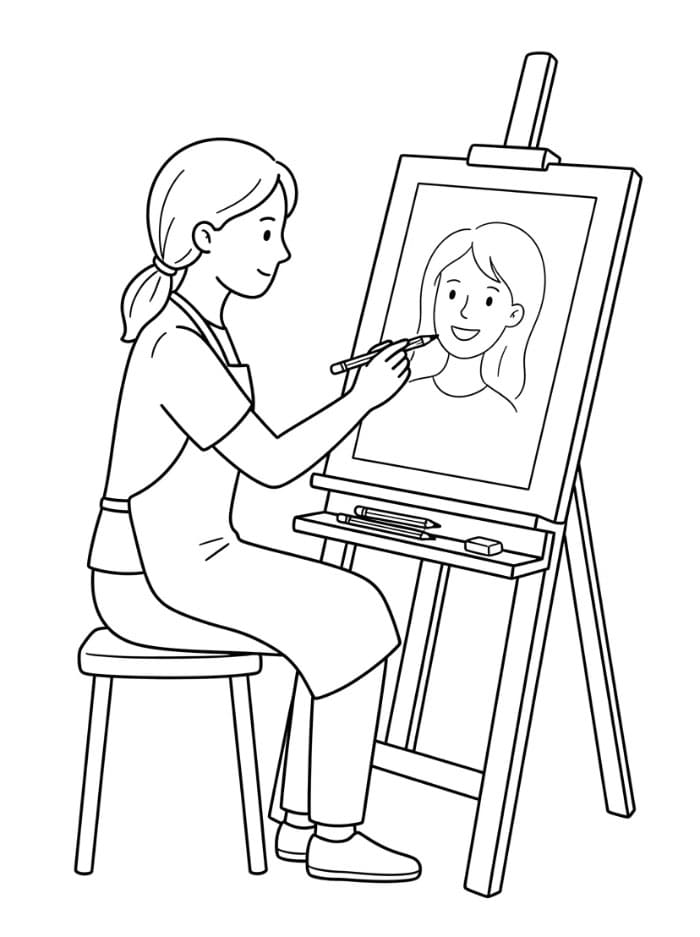 Artista che disegna un ritratto da colorare