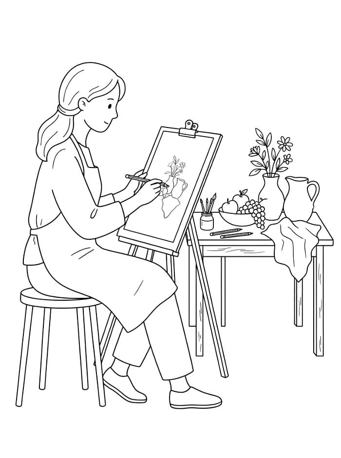 Artista che disegna una natura morta da colorare