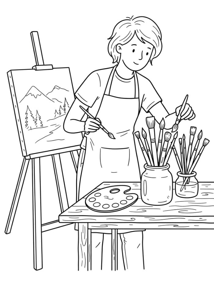 Artista che sceglie un pennello da colorare