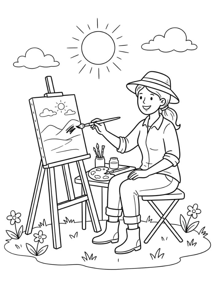 Artista e il sole da colorare