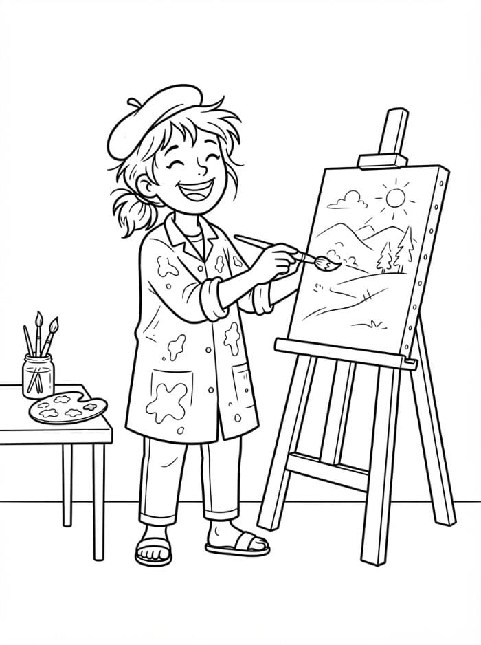 Artista felice con un pennello da colorare