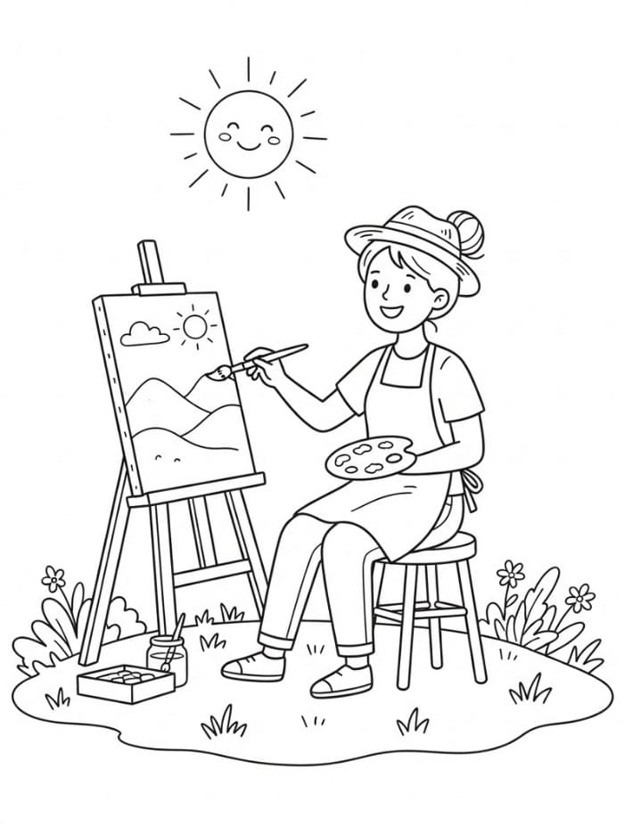 Artista sotto il sole da colorare