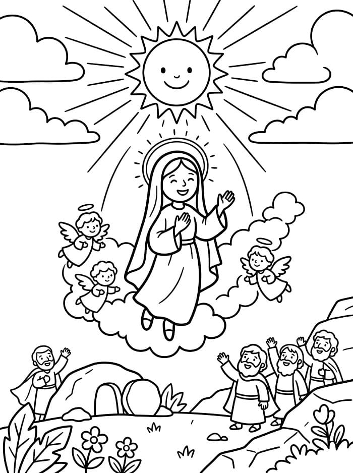 Assunzione di Maria al sole da colorare