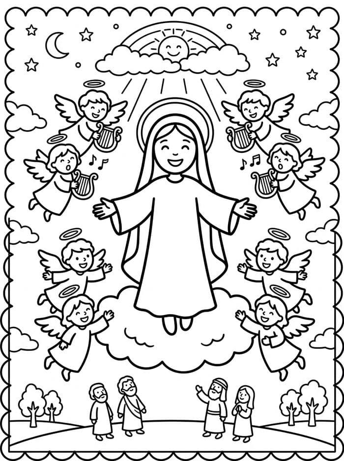 Assunzione di Maria con gli angeli da colorare