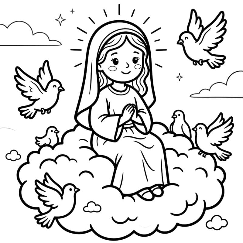 Assunzione di Maria delle colombe pacifiche da colorare