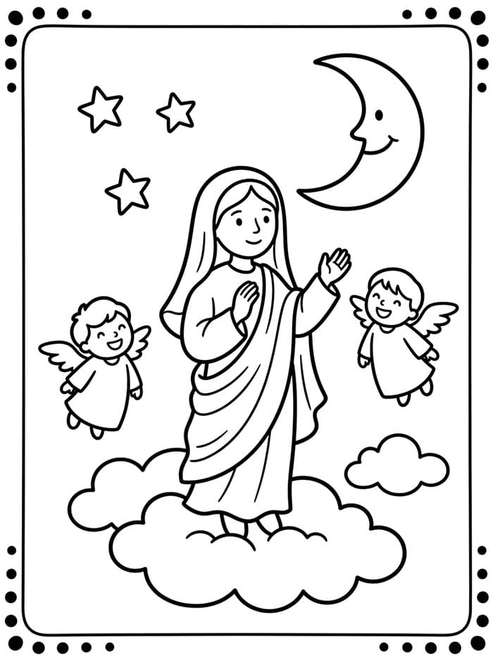 Assunzione di Maria sotto la luna da colorare