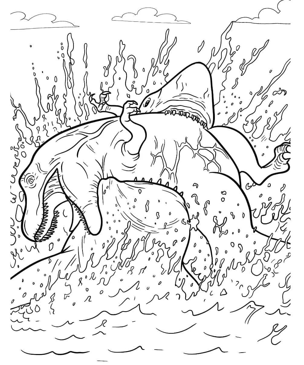 Attacco del Megalodonte a un dinosauro da colorare