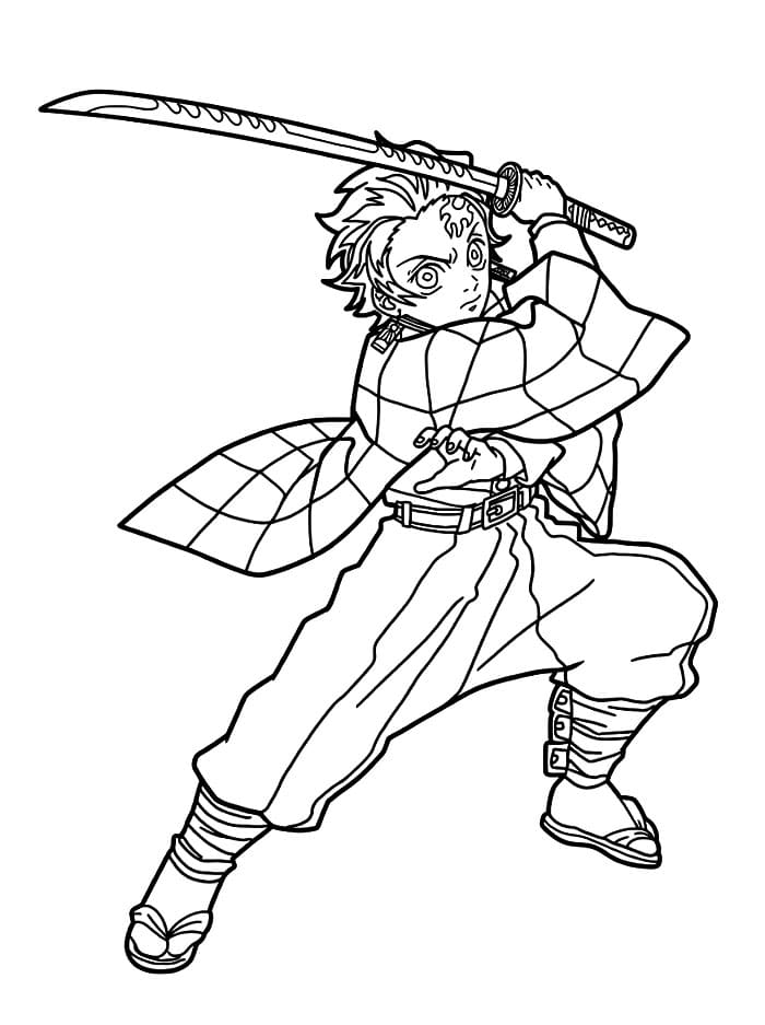 Attacco di Tanjiro in versione cool da colorare