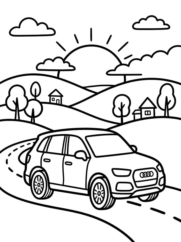 Audi al tramonto sulle colline da colorare