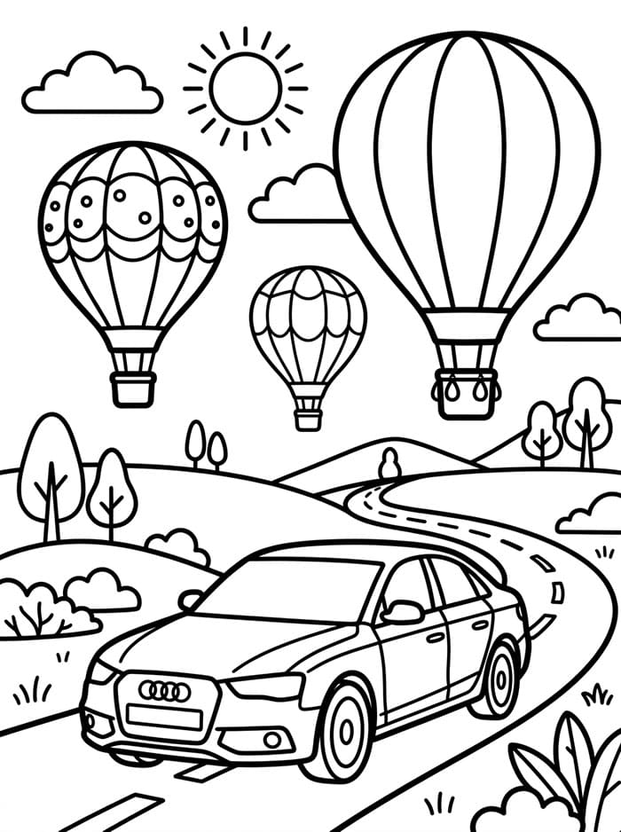 Audi con mongolfiere da colorare