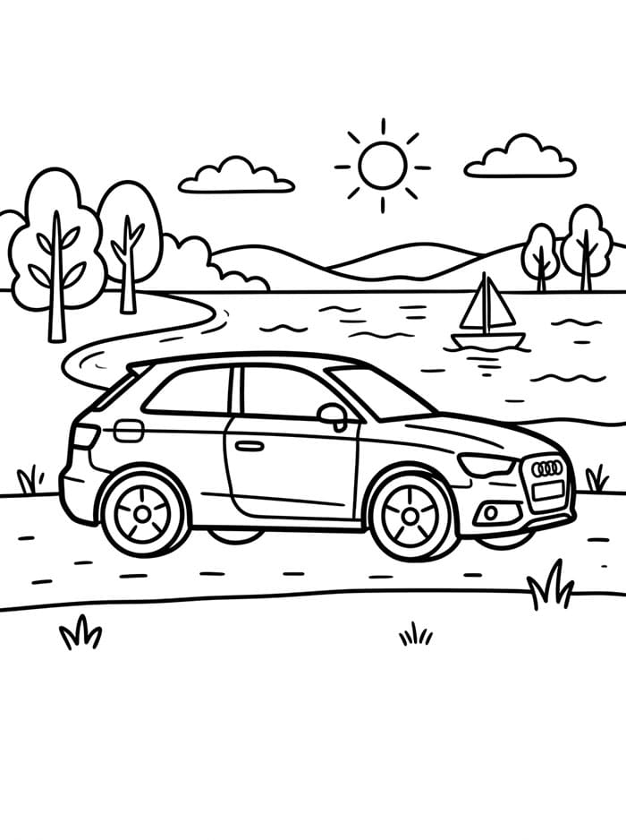 Audi in riva al lago da colorare