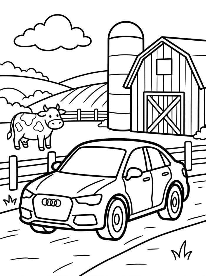 Audi in una fattoria in campagna da colorare