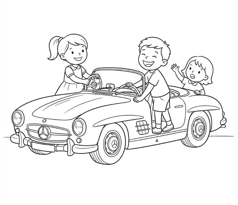 Auto Mercedes e famiglia da colorare