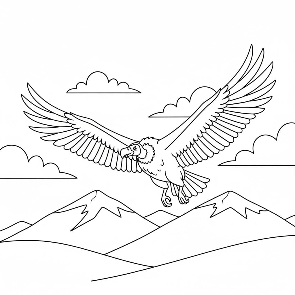 Avvoltoi che volano sopra le montagne da colorare