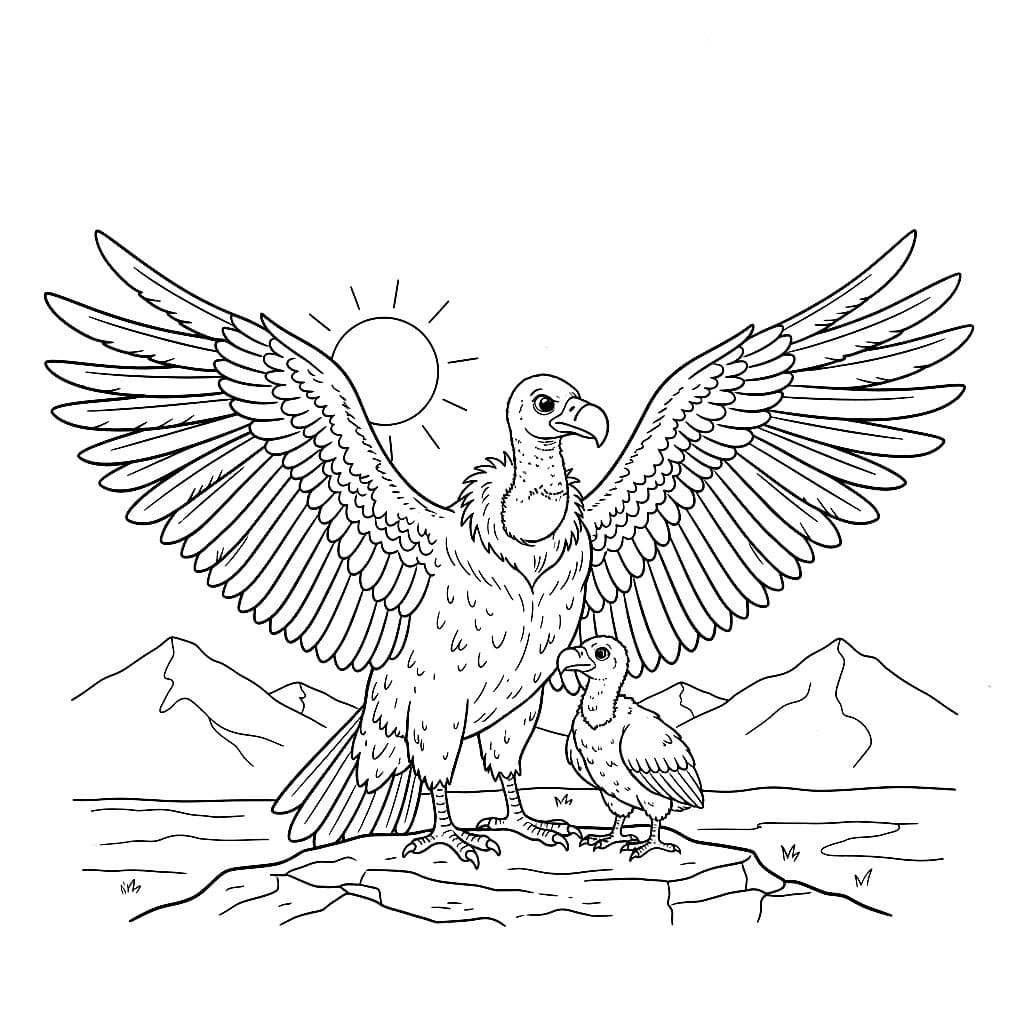 Avvoltoio madre e figlio da colorare