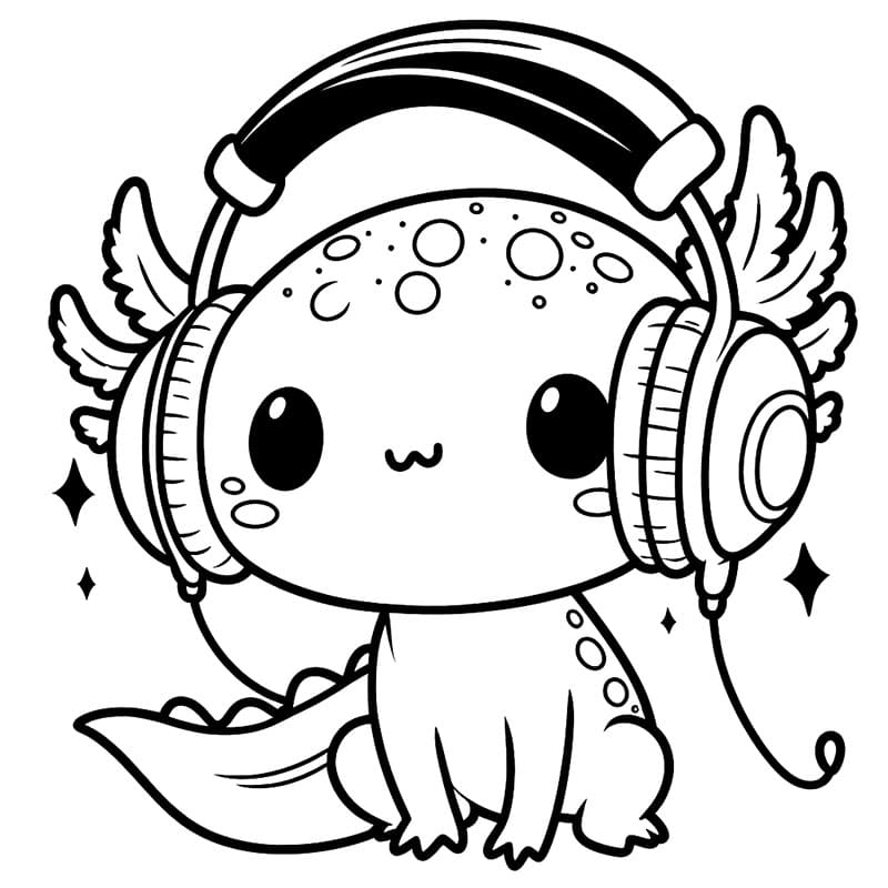Axolotl che ascolta la musica da colorare