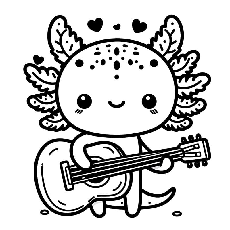 Axolotl che suona la chitarra da colorare