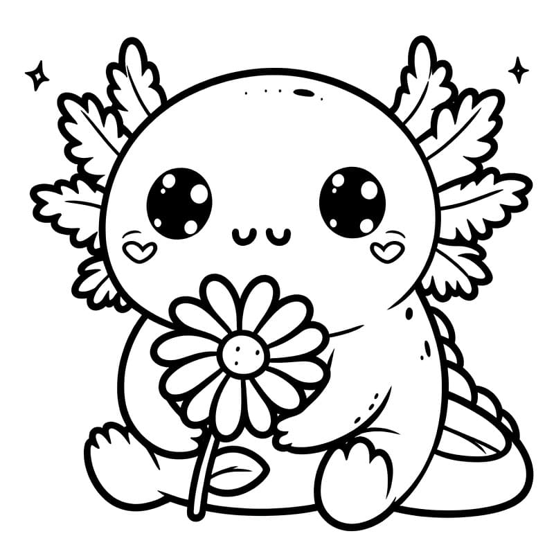Axolotl con dei fiori da colorare