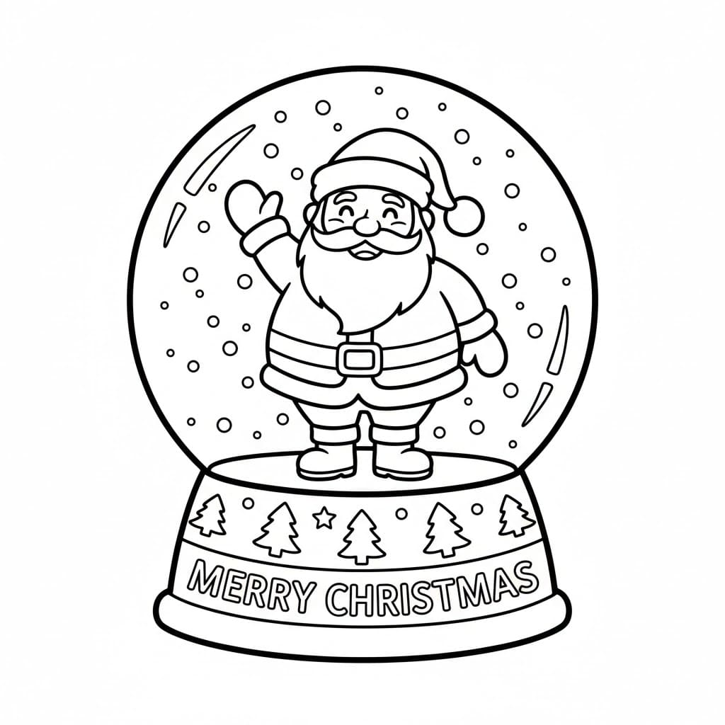 Babbo Natale che agita la palla di neve da colorare