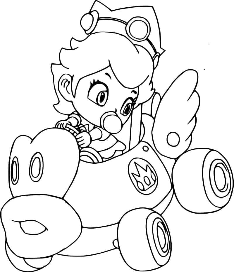 Baby Peach in Mario Kart da colorare