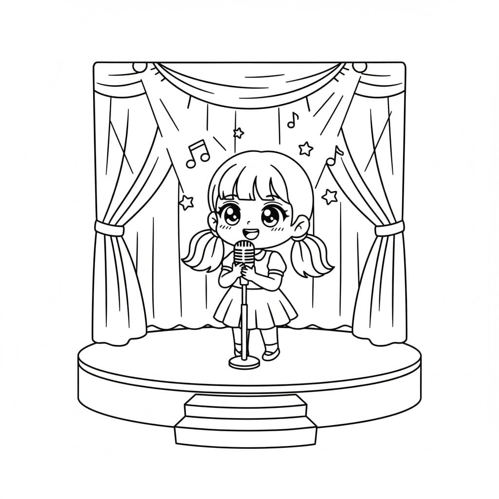 Bambina che canta da colorare