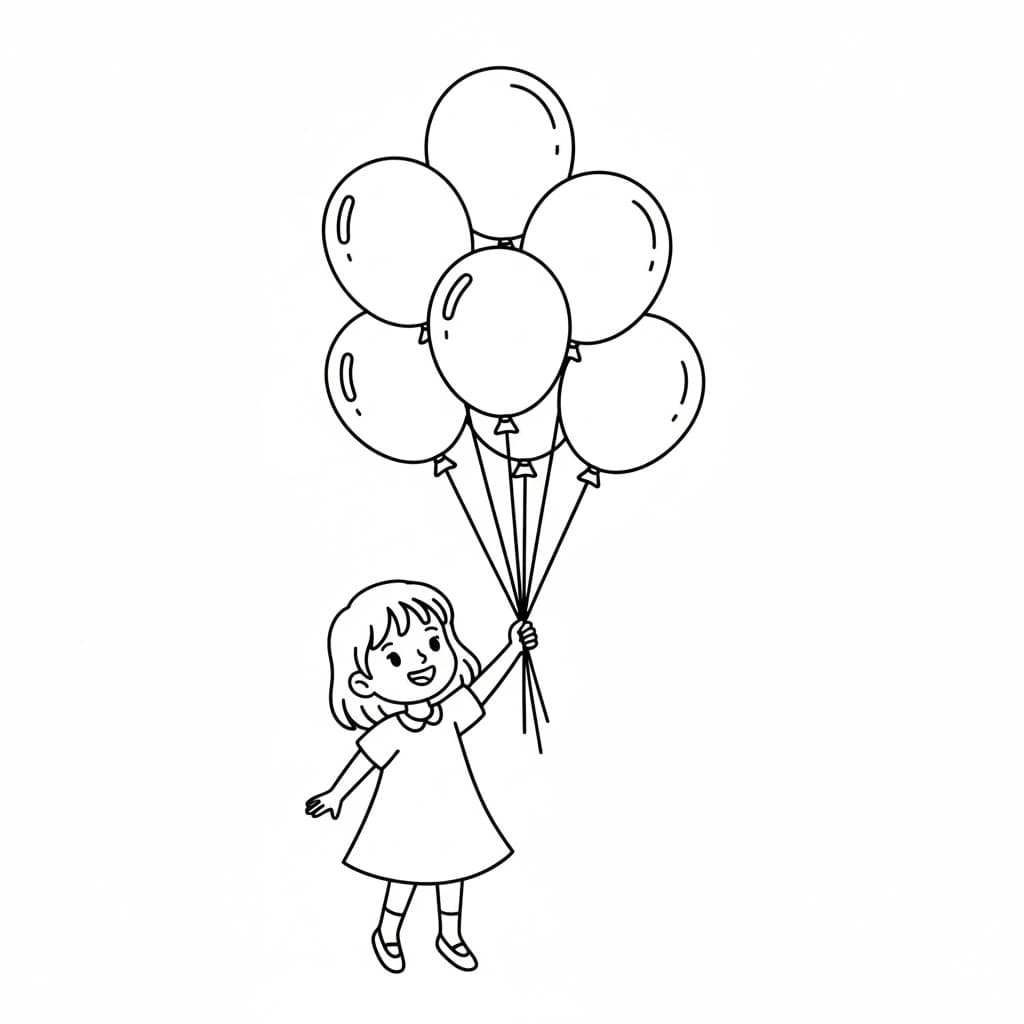 Bambina che libera i palloncini da colorare