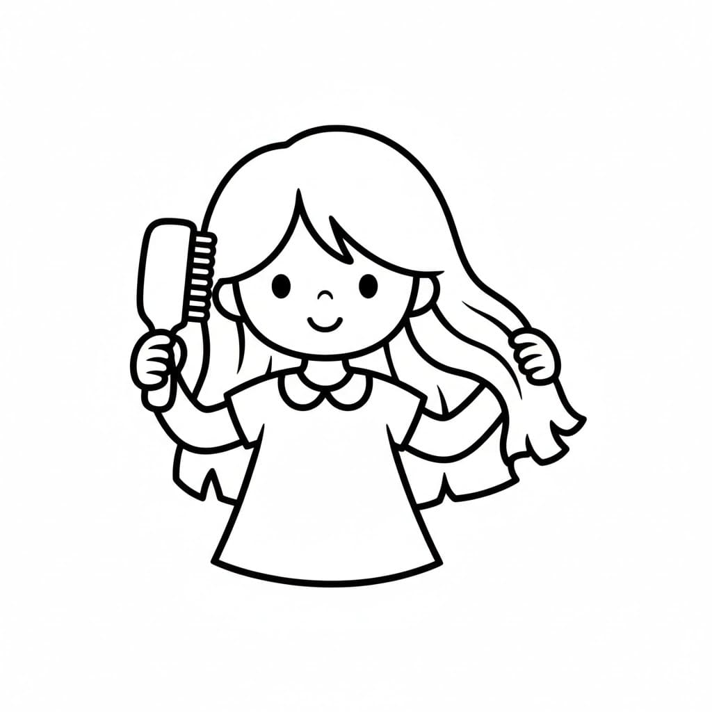 Bambina che si pettina i capelli da colorare