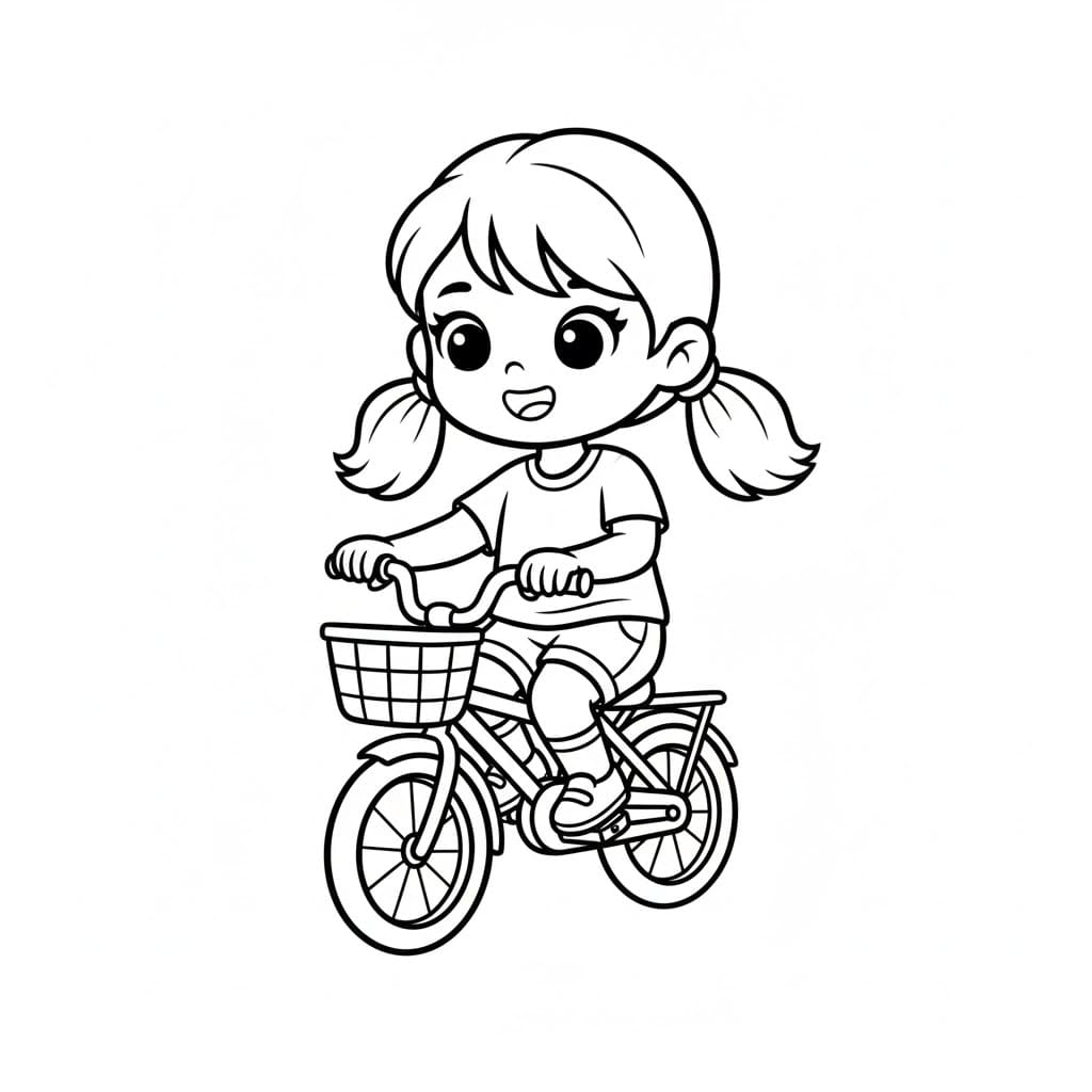 Bambina che va in bicicletta da colorare