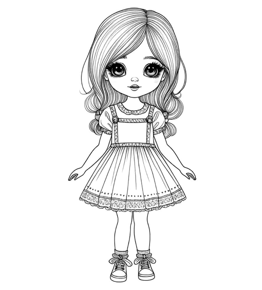 Bambina in piedi da colorare
