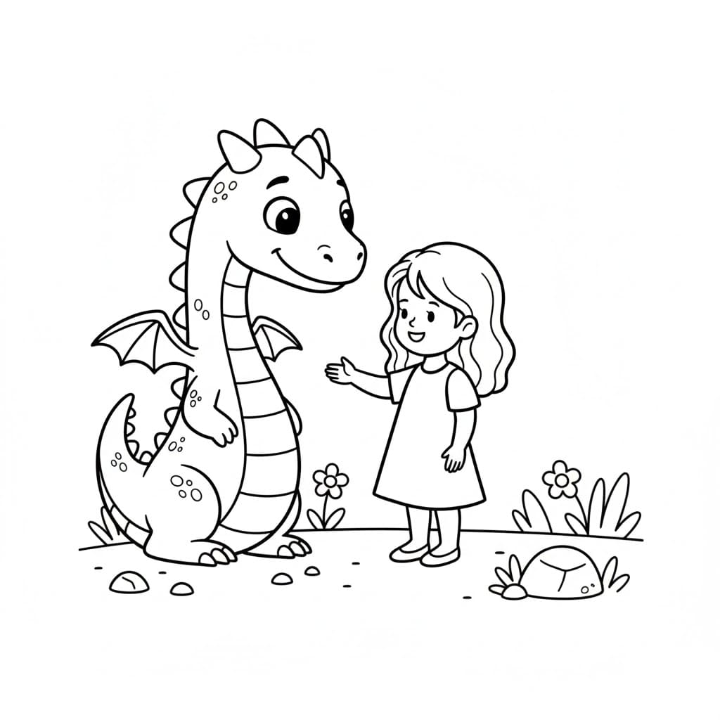 Bambina incontra il drago da colorare