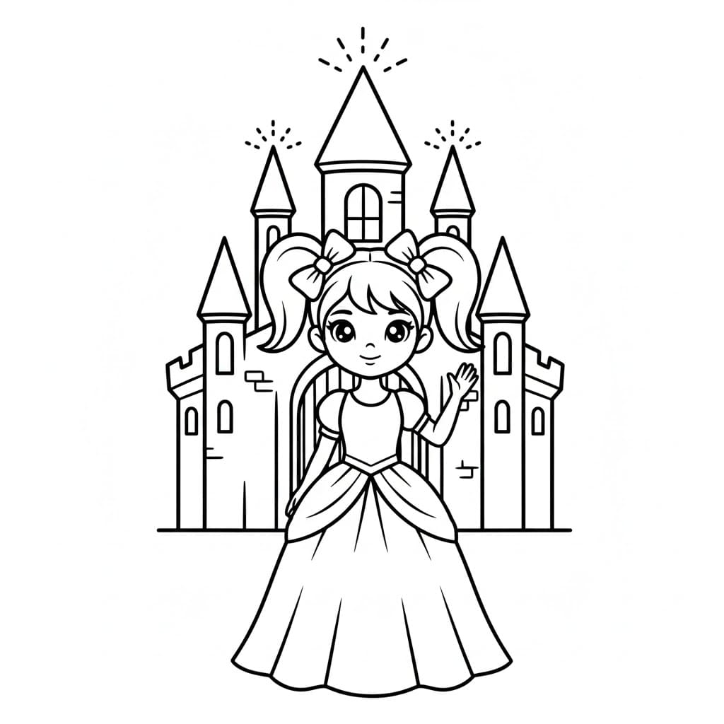 Bambina nel castello da colorare