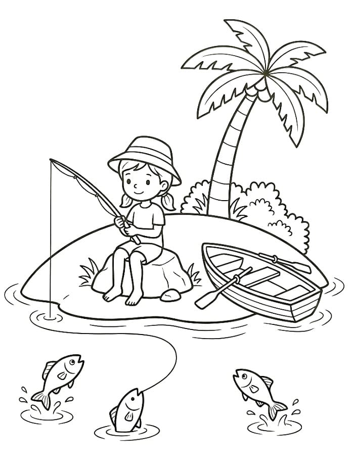 Bambina pesca da colorare