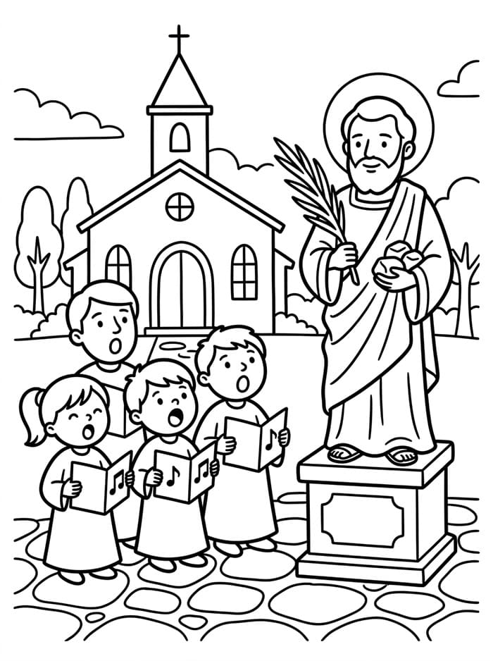 Bambini che cantano Santo Stefano da colorare