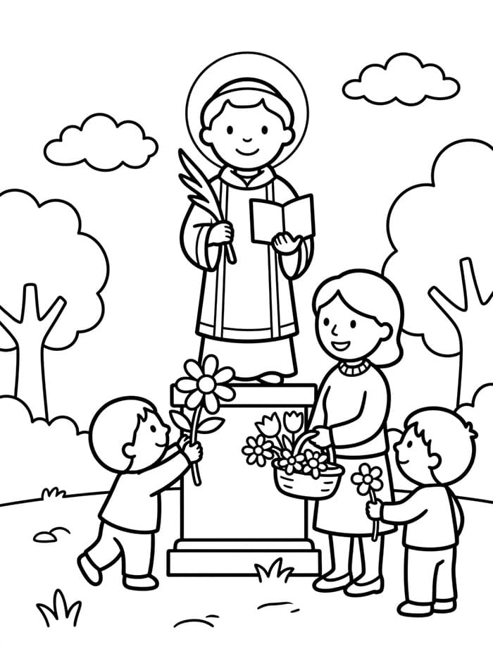 Bambini che decorano Santo Stefano da colorare