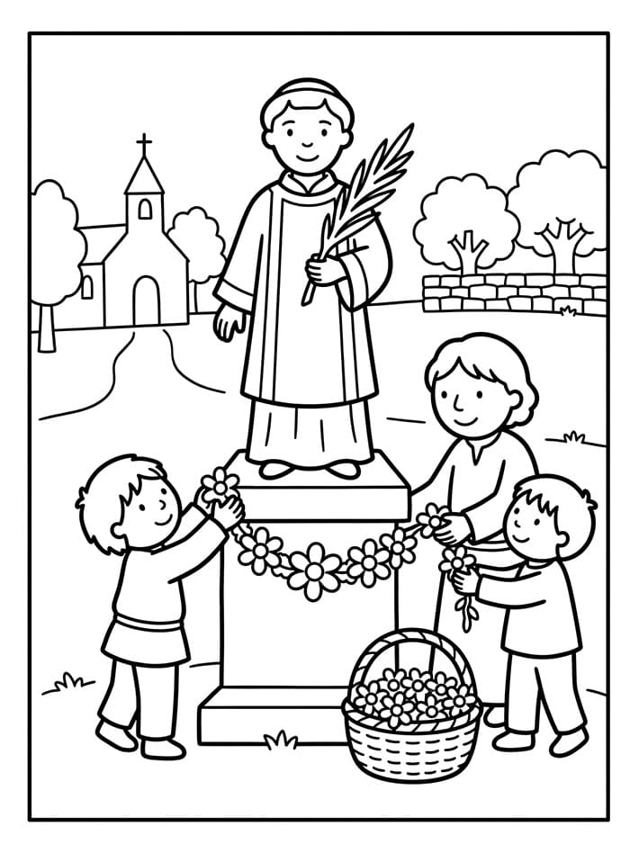 Bambini che offrono a Santo Stefano da colorare